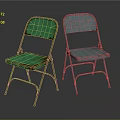Vintage Folding Leisure Chairs With Green And Light Blue Seats And Metal Frames