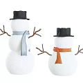 Cute Snowmen Decorations With Black Hats Blue And Orange Scarves And Branch Arms