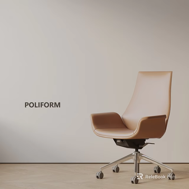 POLIFORM Modern Beige Leather Office Chair With Armrests And Metal Swivel Base 3d model 