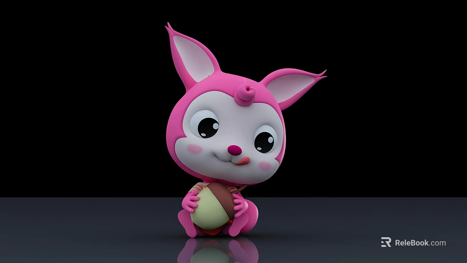 Cute Pink Cartoon Rabbit Game Character With Big Ears Holding Nut 3d model 