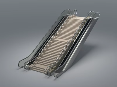 Modern Escalator Hallway With Stainless Steel Handrails And Light Colored Steps 3d model