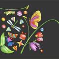 Colorful Scene Components Featuring Butterfly Flowers Leaves Stars And Mushroom Decor