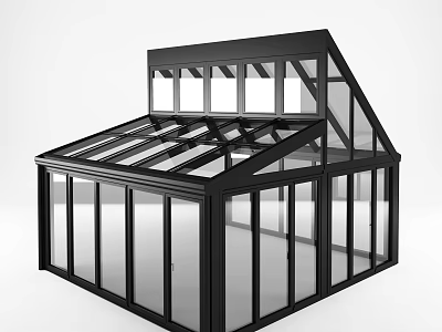 Modern Glasshouse Design With Black Frame And Large Transparent Glass Windows 3d model