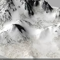 Snowy Mountain Terrain with Snow Covered Peaks Rocky Ridges and Frozen Landscape