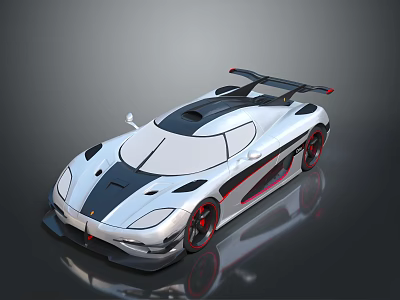 Silver And Black Sports Car With Rear Wing Red Wheels And Sleek Design 3d model
