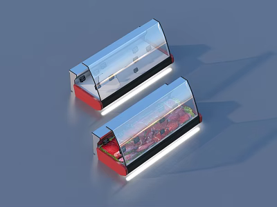Household Display Cases With Transparent Cover Red Base And LED Light 3d model