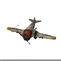 Vintage Military Aircraft With Red Engine Yellow Markings V224 Serial Number And Propeller