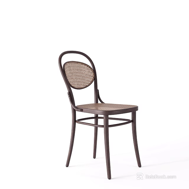 Classic Single Chair With Rattan Backrest And Wooden Seat Curved Legs For Comfortable Seating 3d model 