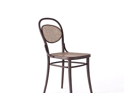 Classic Single Chair With Rattan Backrest And Wooden Seat Curved Legs For Comfortable Seating 3d model