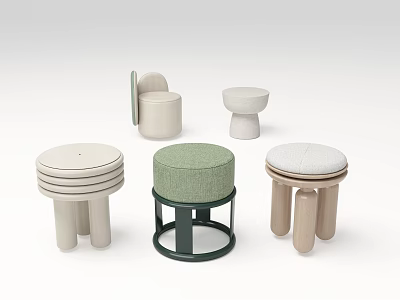 Various Modern Design Stools Featuring Round Upholstered Seats And Wooden Legs 3d model