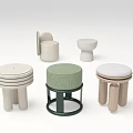 Various Modern Design Stools Featuring Round Upholstered Seats And Wooden Legs