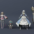 Anime Style Fantasy Game Characters With Diverse Costumes And Decorative Weapon