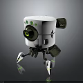 Small White Robot With Green Lens And Metallic Legs On Reflective Surface
