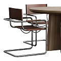 Modern Round Wooden Dining Table Set with Brown Metal Frame Chairs 3d model