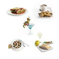Assorted Delicious Food Including Sandwiches Soup Waffles Cocktail Nuts And Fish Fillet