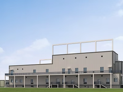 Modern Office Building Exterior With Metal Facade Large Windows Balconies And Green Lawn 3d model