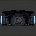 Cartoon Sci Fi Control Panel With Blue Lights Orange Lighting Metal Surfaces Buttons And Screens