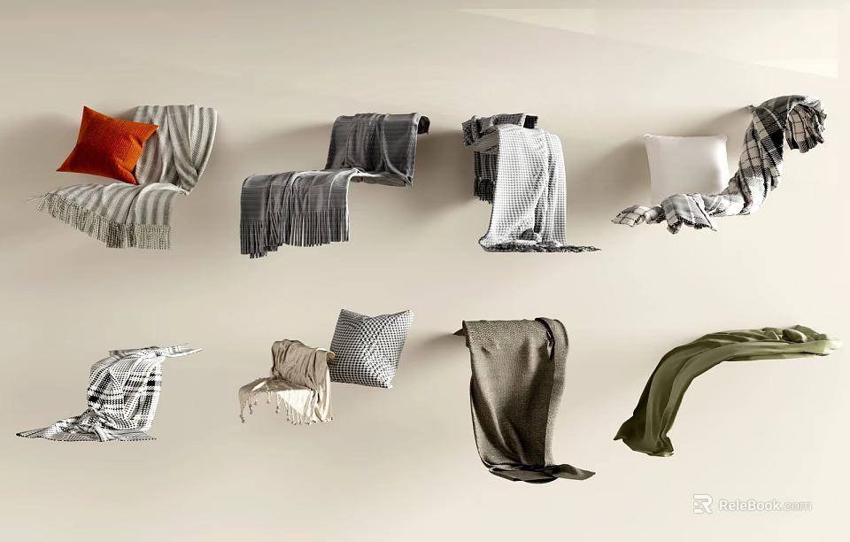 Stylish Bed Runners In Various Colors With Striped Patterns And Soft Textures 3d model 