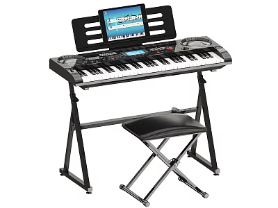 Electronic Keyboard with Stand Stool and Music Score Screen Educational Instrument 3d model