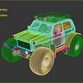 Green Custom Off Road Vehicle With Large Tires Roof Rack And Headlights