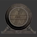 Wooden Barrel With Metal Hoops And Wooden Stand For Home Storage