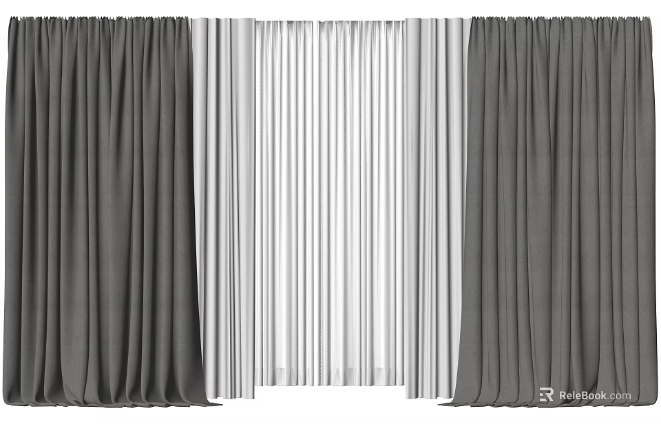 Modern Gray And White Curtains For Elegant Home Interior Decor 3d model 