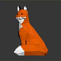 Low Poly Style Game Movie Character Orange White Black Fox Sitting Pose Reflective Surface