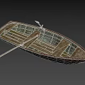 Old Wooden Boat With Worn Wooden Structure And Oar On Black Background