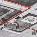 Suspended Ceiling Structure with Metal Pipes Vents and Industrial Framework Details