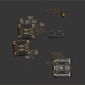 Industrial Storage Setup With Metal Crates Wooden Barrels And Orange Oil Drums