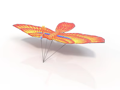 Colorful Paper Bird Model With Orange Red Wings And Wire Stand On White Background 3d model