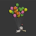 Playful Cartoon Dog Holding Bell With Colorful Floating Balloons In White Background