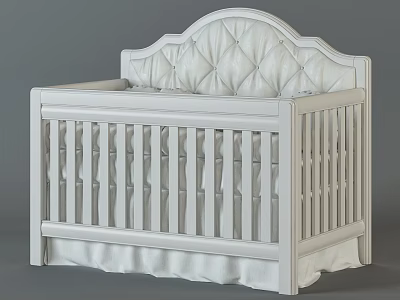 Elegant White Baby Crib Featuring Tufted Headboard And Bed Skirt Design 3d model