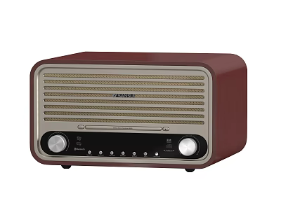 Retro Style Red And Beige Speaker With Knobs Buttons And Grille Panel Design 3d model