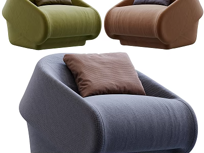 Stylish Single Sofa with Curved Design Green Brown Gray Colors and Soft Pillow 3d model