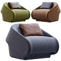 Stylish Single Sofa with Curved Design Green Brown Gray Colors and Soft Pillow