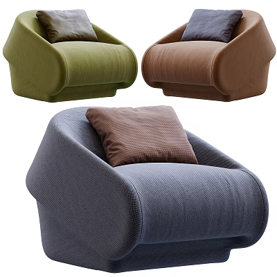 Stylish Single Sofa with Curved Design Green Brown Gray Colors and Soft Pillow 3d model