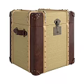 Vintage Trunk with Beige Canvas Body and Brown Leather Trim Metal Lock Rivets and Handle 3d model