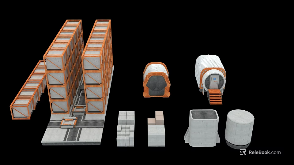 Future Architecture With Modular Multi Story Buildings Cylindrical Modules And Foundation Components 3d model