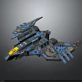 Detailed Blue Gray Spaceship Model With Yellow Cockpit And Complex Structure 3d model