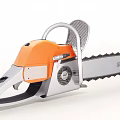SIMO Chainsaw Weapon With Orange Silver Design And Sharp Cutting Chain 3d model