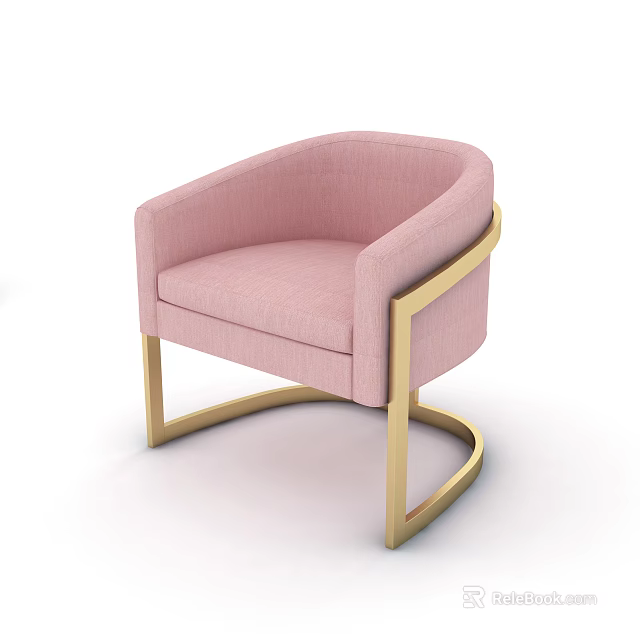 Pink Upholstered Single Sofa With Gold Metal Frame And Modern Curved Design 3d model 