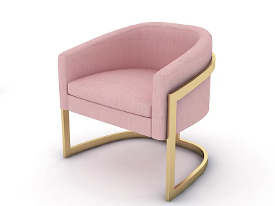 Pink Upholstered Single Sofa With Gold Metal Frame And Modern Curved Design 3d model