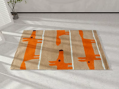 Square Area Rug with Orange Fox Patterns for Modern Living Room Decoration 3d model