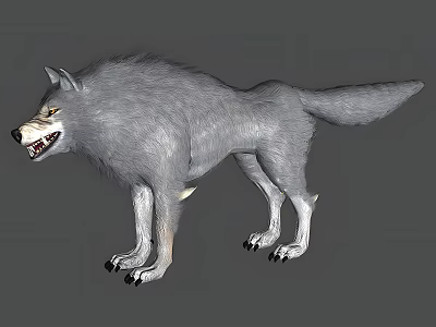 Gray Wolf Lizard Reptile Standing With Open Mouth On Gray Background 3d model