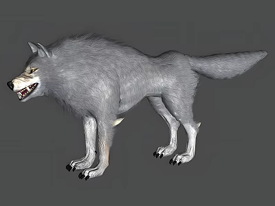 Gray Wolf Lizard Reptile Standing With Open Mouth On Gray Background 3d model