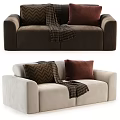 Light and Dark Colored Two Seater Sofa With Decorative Pillows And Throw Blanket 3d model