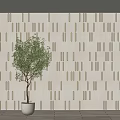 Minimalist Wall Paneling With Geometric Pattern And Potted Plant