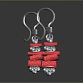 Chic Fashion Earrings Featuring Silver Hooks Twisted Red Decoration and Silver Beads