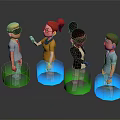 Stylized 3D Characters Standing On Green And Blue Platforms With Varied Hairstyles And Outfits